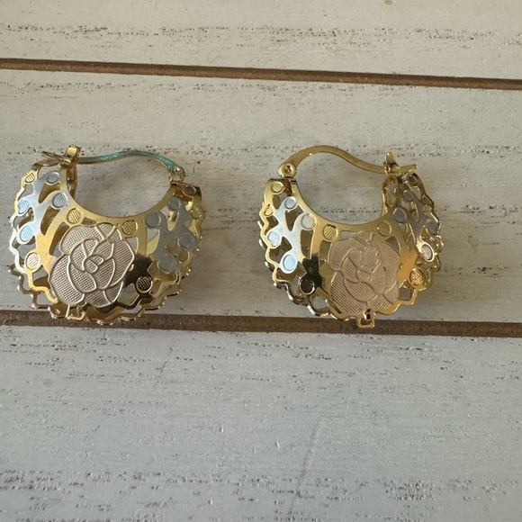 Gold Plated Hollow Out Hoop Boho, Lightweight Pretty Basket, Hoop Earrings - Picture 7 of 8
